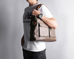 Fashion PVC Canvas Men's Khaki Large Handbag Briefcase Business Laptop Business For Men - imessengerbags