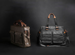Fashion PVC Canvas Men's Khaki Large Handbag Briefcase Business Laptop Business For Men - imessengerbags
