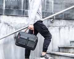 Fashion PVC Canvas Men's Khaki Large Handbag Briefcase Business Laptop Business For Men - imessengerbags