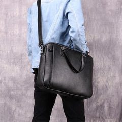 Fashion Black Leather Men's Professional Briefcase Handbag 14'' Computer Briefcase For Men - imessengerbags