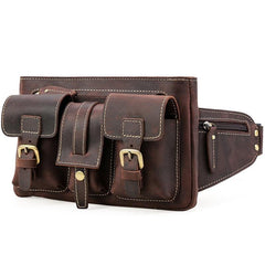 Cool Leather Brown Men's Fanny Pack Chest Bag Vintage Waist Bag Hip Pack For Men - imessengerbags