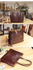 Vintage Brown Leather Men Womens Tote 15 inches Amber Brown Tote Bag Shoulder Tote Bag For Men - imessengerbags