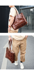 Vintage Brown Leather Men Womens Tote 15 inches Amber Brown Tote Bag Shoulder Tote Bag For Men - imessengerbags