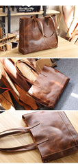 Vintage Brown Leather Men Womens Tote 15 inches Amber Brown Tote Bag Shoulder Tote Bag For Men - imessengerbags