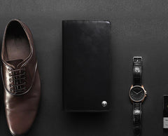 Casual Leather Men's Black Trifold Long Wallet Passport Wallet For Men - imessengerbags