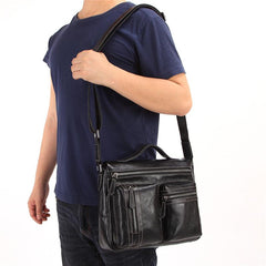 Fashion Black Leather Men's Professional Briefcase Handbag Black Side Bag Shoulder Bag For Men - imessengerbags
