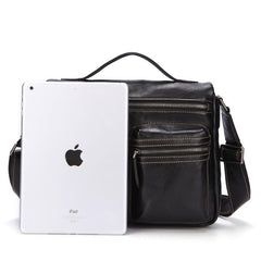 Fashion Black Leather Men's Professional Briefcase Handbag Black Side Bag Shoulder Bag For Men - imessengerbags