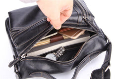 Fashion Black Leather Men's Professional Briefcase Handbag Black Side Bag Shoulder Bag For Men