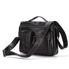 Fashion Black Leather Men's Professional Briefcase Handbag Black Side Bag Shoulder Bag For Men - imessengerbags