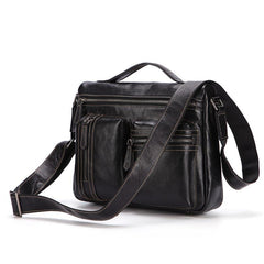 Fashion Black Leather Men's Professional Briefcase Handbag Black Side Bag Shoulder Bag For Men