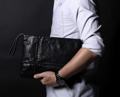 Fashion Leather Men's Black Envelope Clutch Wristlet Clutch Business Clutch For Men - imessengerbags