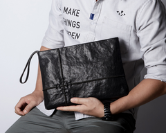 Fashion Leather Men's Black Envelope Clutch Wristlet Clutch Business Clutch For Men - imessengerbags