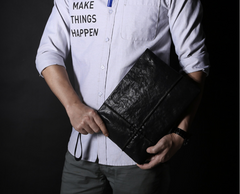 Fashion Leather Men's Black Envelope Clutch Wristlet Clutch Business Clutch For Men - imessengerbags