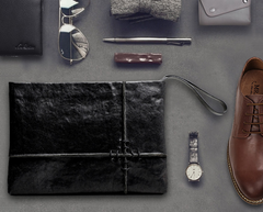 Fashion Leather Men's Black Envelope Clutch Wristlet Clutch Business Clutch For Men - imessengerbags