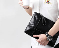 Fashion Leather Men's Black Envelope Clutch Wristlet Clutch Business Clutch For Men - imessengerbags