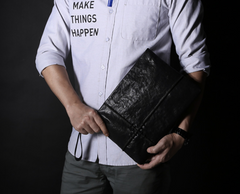 Fashion Leather Men's Black Envelope Clutch Wristlet Clutch Business Clutch For Men - imessengerbags