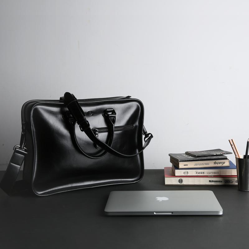 Fashion PU Leather Men's Large Black Handbag Briefcase Business Laptop Handbag For Men - imessengerbags