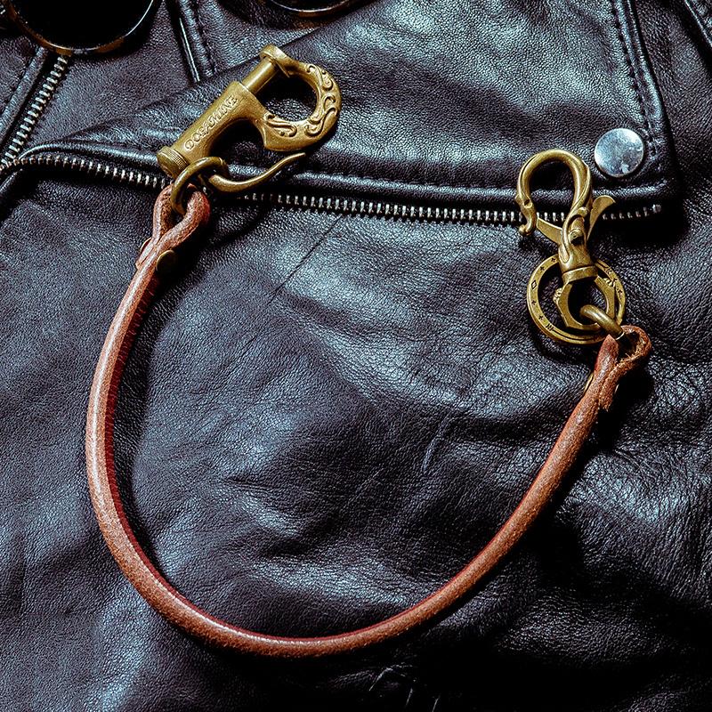 Fashion Men's Handmade Pure Brass Leather Rope Key Chain Pants Chains Biker Wallet Chain For Men - imessengerbags