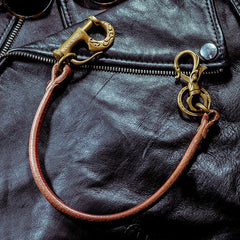 Fashion Men's Handmade Pure Brass Leather Rope Key Chain Pants Chains Biker Wallet Chain For Men - imessengerbags