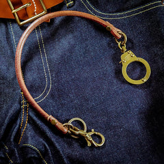 Fashion Men's Handmade Pure Brass Leather Rope Key Chain Pants Chains Biker Wallet Chain For Men