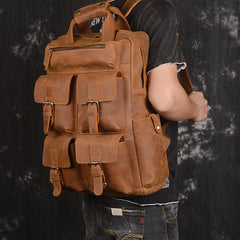 Vintage Cool Leather Men's 15inch Laptop Backpack Travel Backpack School Backpack For Men - imessengerbags