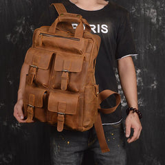 Vintage Cool Leather Men's 15inch Laptop Backpack Travel Backpack School Backpack For Men - imessengerbags