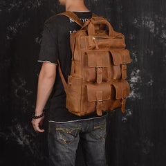 Vintage Cool Leather Men's 15inch Laptop Backpack Travel Backpack School Backpack For Men - imessengerbags