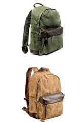 Waxed Canvas Womens Mens Backpack 14'' Green College White Backpack Travel Backpack For Men - imessengerbags