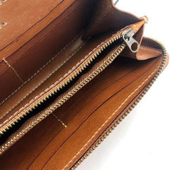 Stylish Black Leather Men's Long Wallet Clutch Wallet Tan Phone Wallet Zipper Clutch Wallet For Men