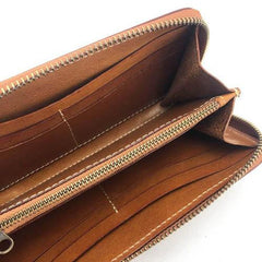 Stylish Black Leather Men's Long Wallet Clutch Wallet Tan Phone Wallet Zipper Clutch Wallet For Men