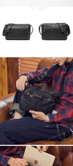 Fashionable Black Leather Mens Tan Side Bag Messenger Bags Casual Courier Bags for Men