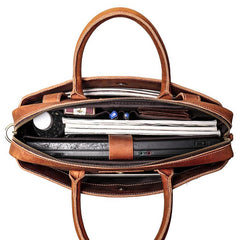 Vintage Brown Leather Men's Professional Briefcase 15‘’ Computer Briefcase Handbag For Men