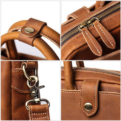 Vintage Brown Leather Men's Professional Briefcase 15‘’ Computer Briefcase Handbag For Men - imessengerbags
