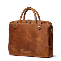 Vintage Brown Leather Men's Professional Briefcase 15‘’ Computer Briefcase Handbag For Men - imessengerbags