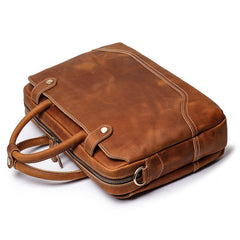 Vintage Brown Leather Men's Professional Briefcase 15‘’ Computer Briefcase Handbag For Men - imessengerbags