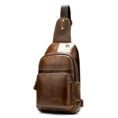 Fashionable Brown Leather Men's Chest Bag Sling Bag One Shoulder Backpack For Men