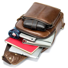 Fashionable Brown Leather Men's Chest Bag Sling Bag One Shoulder Backpack For Men - imessengerbags