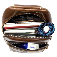 Fashionable Brown Leather Men's Chest Bag Sling Bag One Shoulder Backpack For Men - imessengerbags
