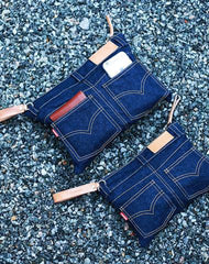 Cool Blue Jean Mens Clutch Bag Wristlet Bag Wallet Zipper Clutch Wallet For Men