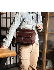 Black Genuine Leather Mens Cool Small Side Bag Messenger Bag Black Courier Bag for Men - imessengerbags
