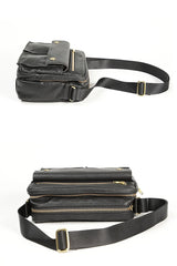 Black Genuine Leather Mens Cool Small Side Bag Messenger Bag Black Courier Bag for Men - imessengerbags