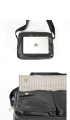 Black Genuine Leather Mens Cool Small Side Bag Messenger Bag Black Courier Bag for Men - imessengerbags