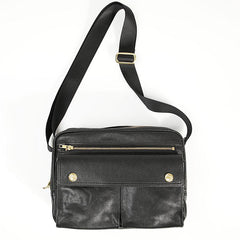 Black Genuine Leather Mens Cool Small Side Bag Messenger Bag Black Courier Bag for Men - imessengerbags