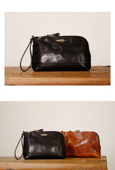 Genuine Leather Black Mens 8 inches Clutch Bag Zipper Tan Clutch Wallet Wristlet Wallet for Men