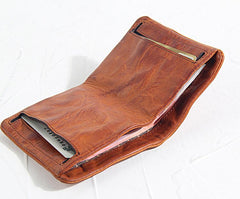 Handmade Leather Mens Cool Black billfold Wallets Small Wallet Men Bifold Wallets Front Pocket Wallet for Men - imessengerbags