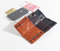 Handmade Leather Mens Cool Black billfold Wallets Small Wallet Men Bifold Wallets Front Pocket Wallet for Men - imessengerbags