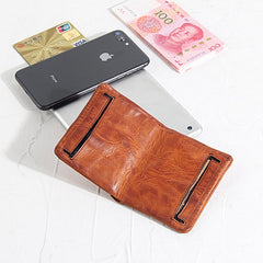 Handmade Leather Mens Cool Black billfold Wallets Small Wallet Men Bifold Wallets Front Pocket Wallet for Men - imessengerbags