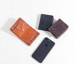 Handmade Leather Mens Cool Black billfold Wallets Small Wallet Men Bifold Wallets Front Pocket Wallet for Men - imessengerbags