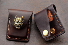 Handmade Brown Leather Mens Zippo Lighter Case With Belt Loop Zippo Standard Lighter Holders For Men - imessengerbags