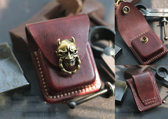 Handmade Brown Leather Mens Zippo Lighter Case With Belt Loop Zippo Standard Lighter Holders For Men